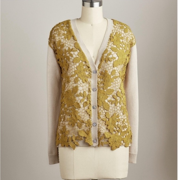 Sundance Sweaters - Sundance Gold and Cream Lace Cardigan